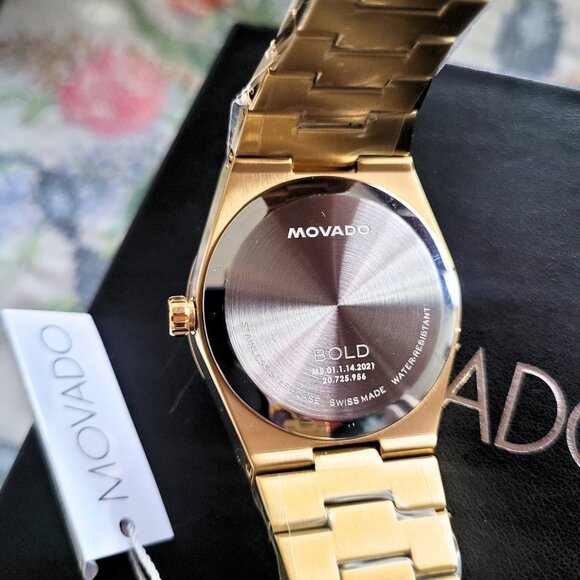 Movado Men's Bold Quest Sunray Gold Black Dial Swiss Watch - Picture 7 of 9